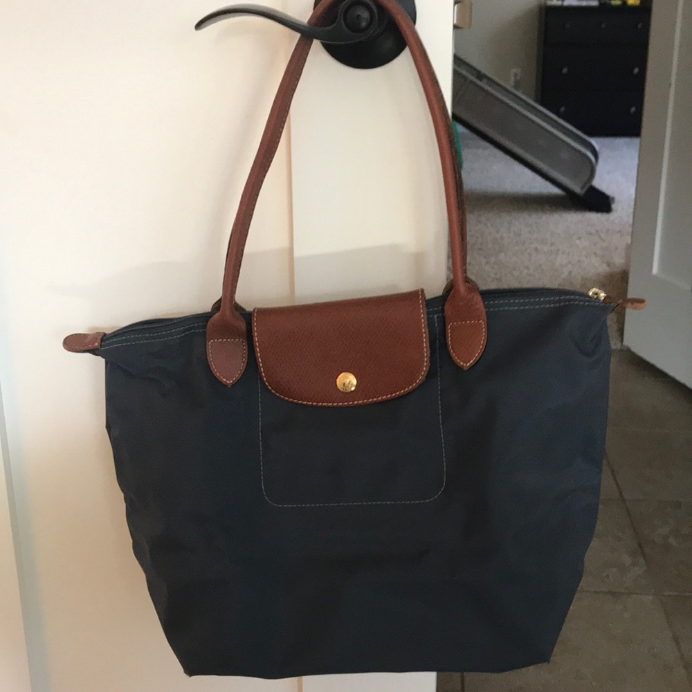 Longchamp Small Le Pliage Grey Tote Bag
